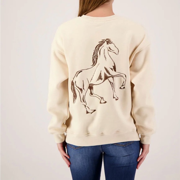 BAILEY ROSE Good Luck Horseshoe embroidered sweatshirt in Cream and Brown - Picture 2 of 12